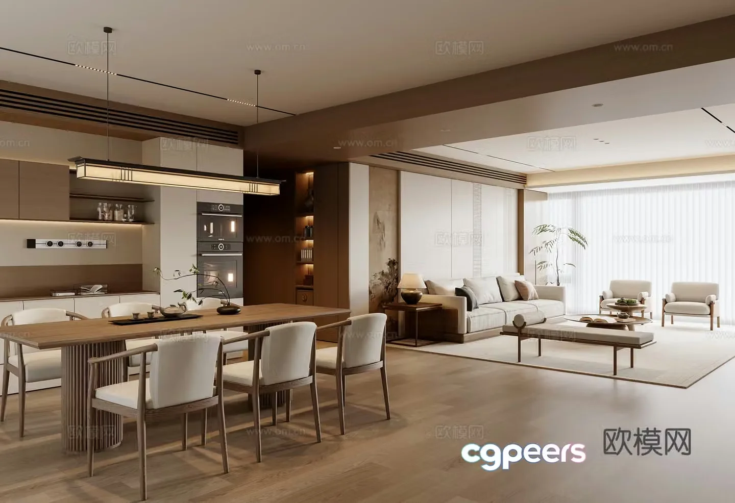 New Chinese style living and dining room 3D model