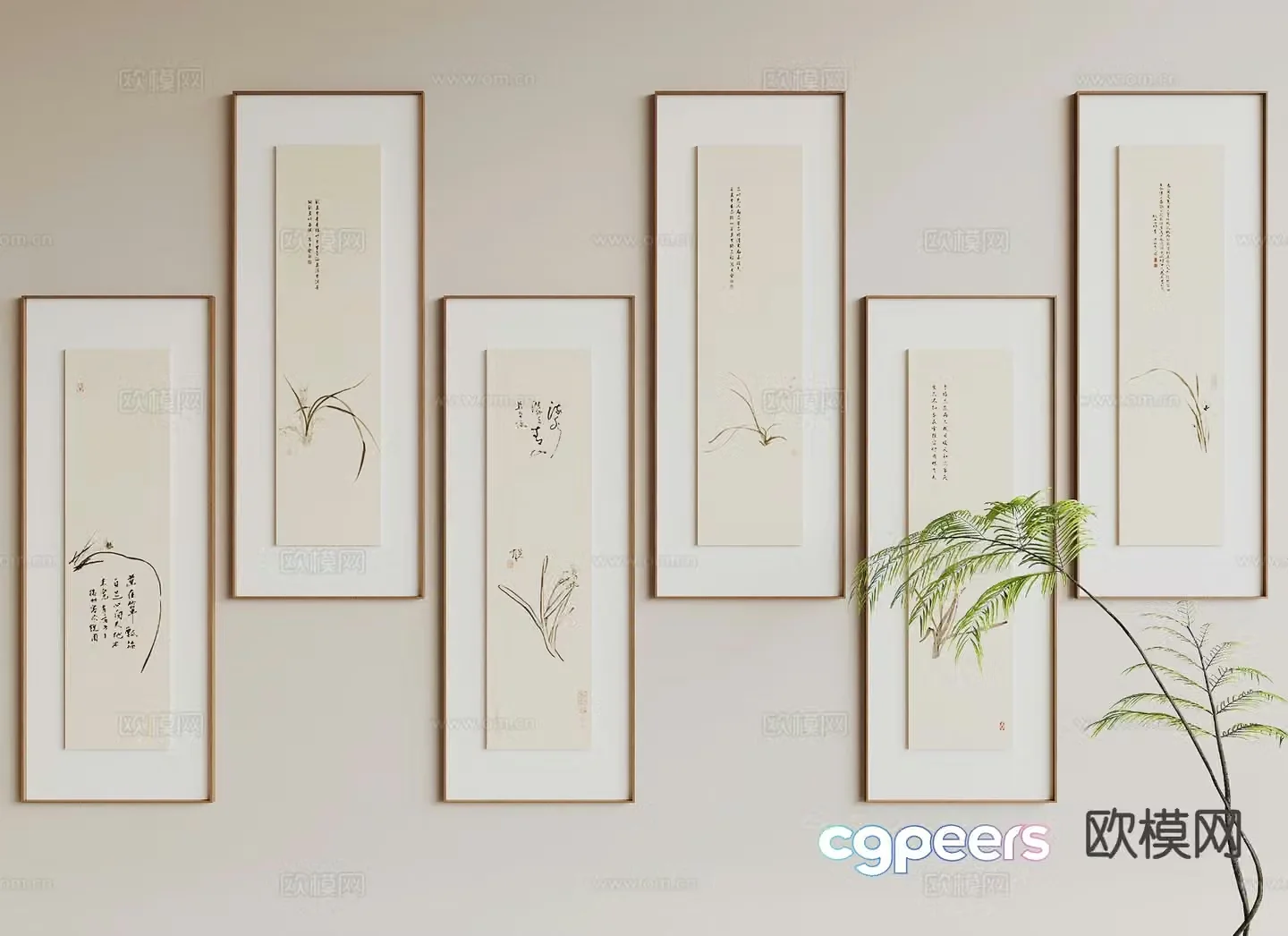New Chinese style hanging painting Zen hanging painting calligraphy and painting 3D model