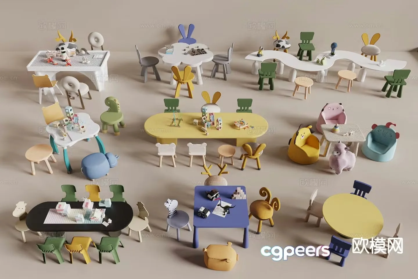 Children’s table and chair building block toy table and chair 3d model