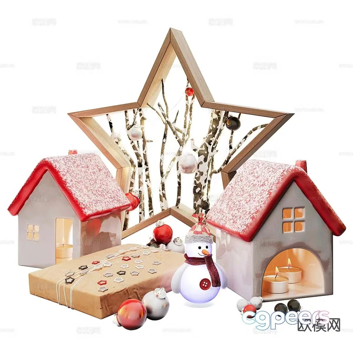 Modern Christmas ornaments cartoon house crafts 3d model