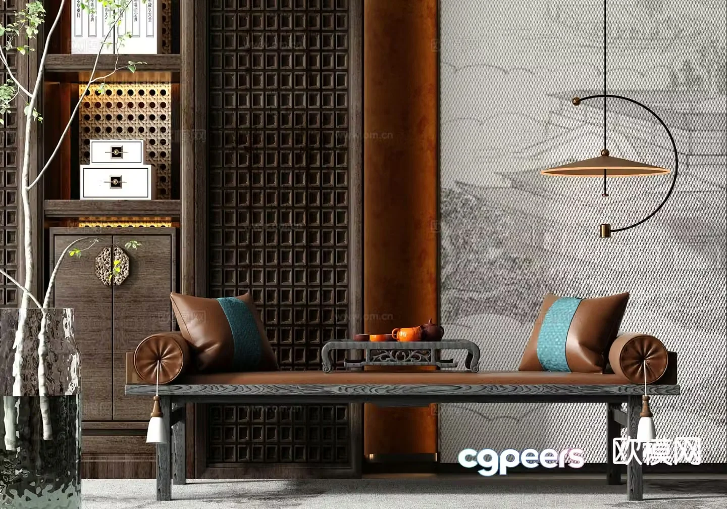 New Chinese style sofa stool bedside stool 3d model