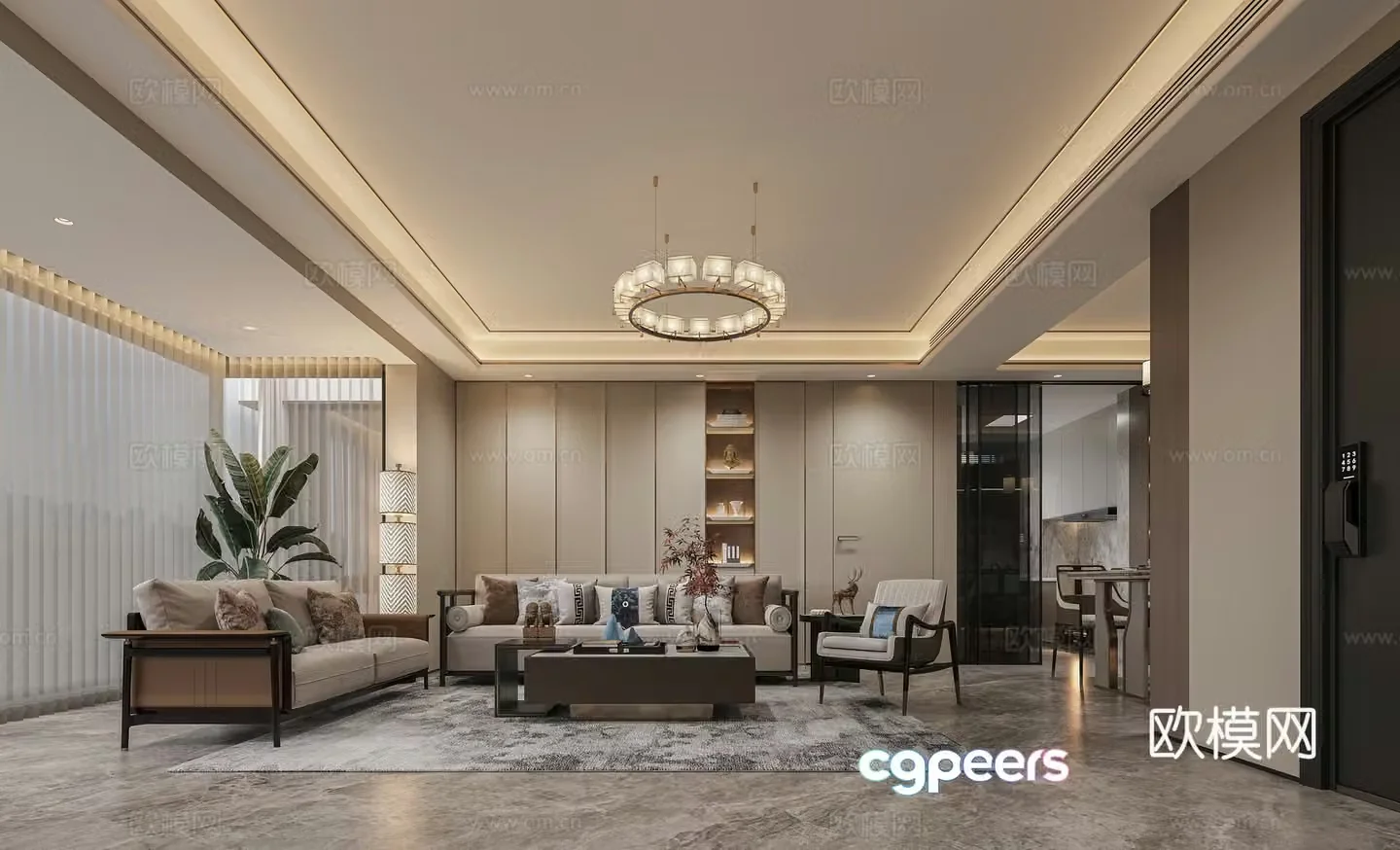New Chinese style living and dining room 3D model
