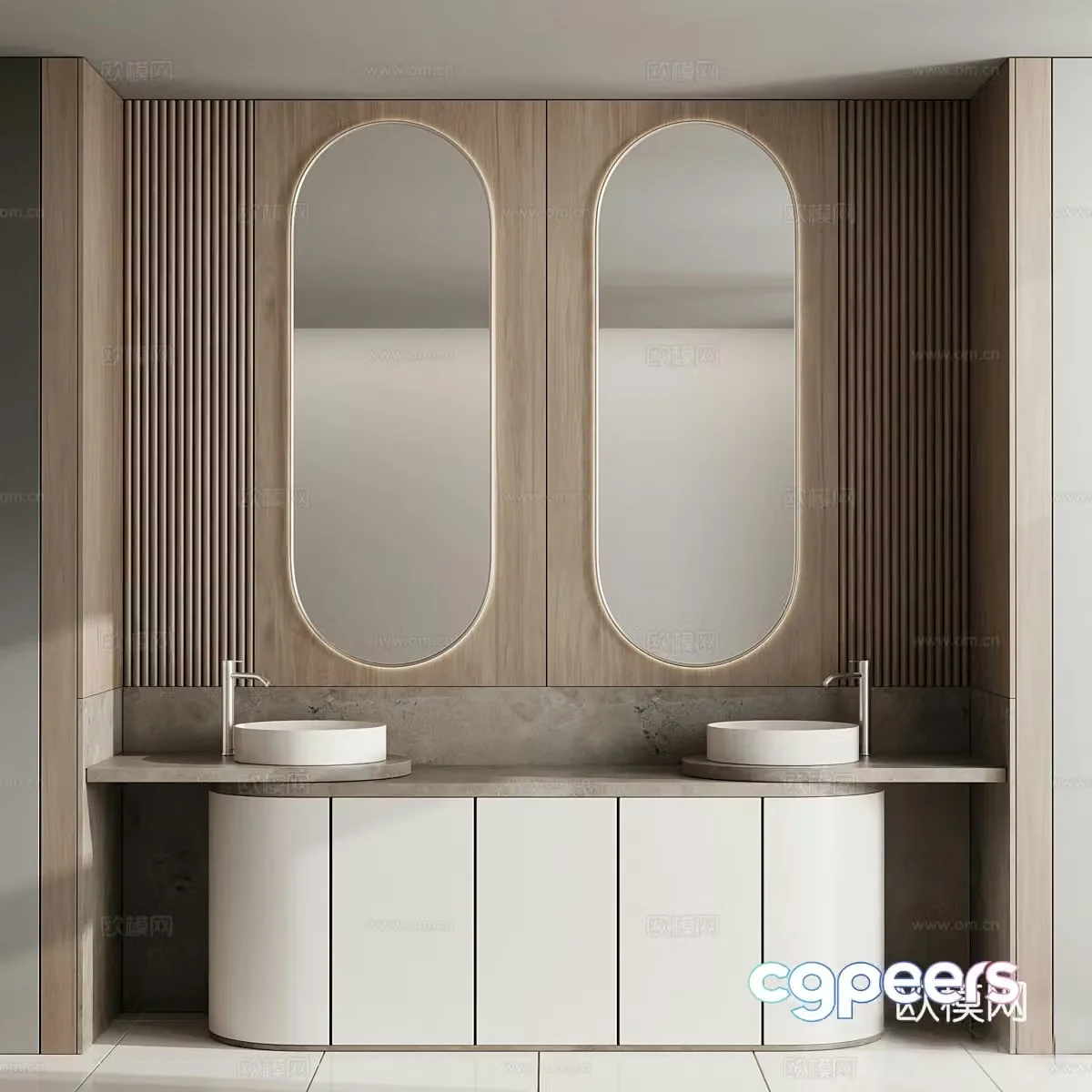 Middle-aged bathroom cabinet bathroom sink double basin washbasin countertop basin bathroom mirror public 3D model