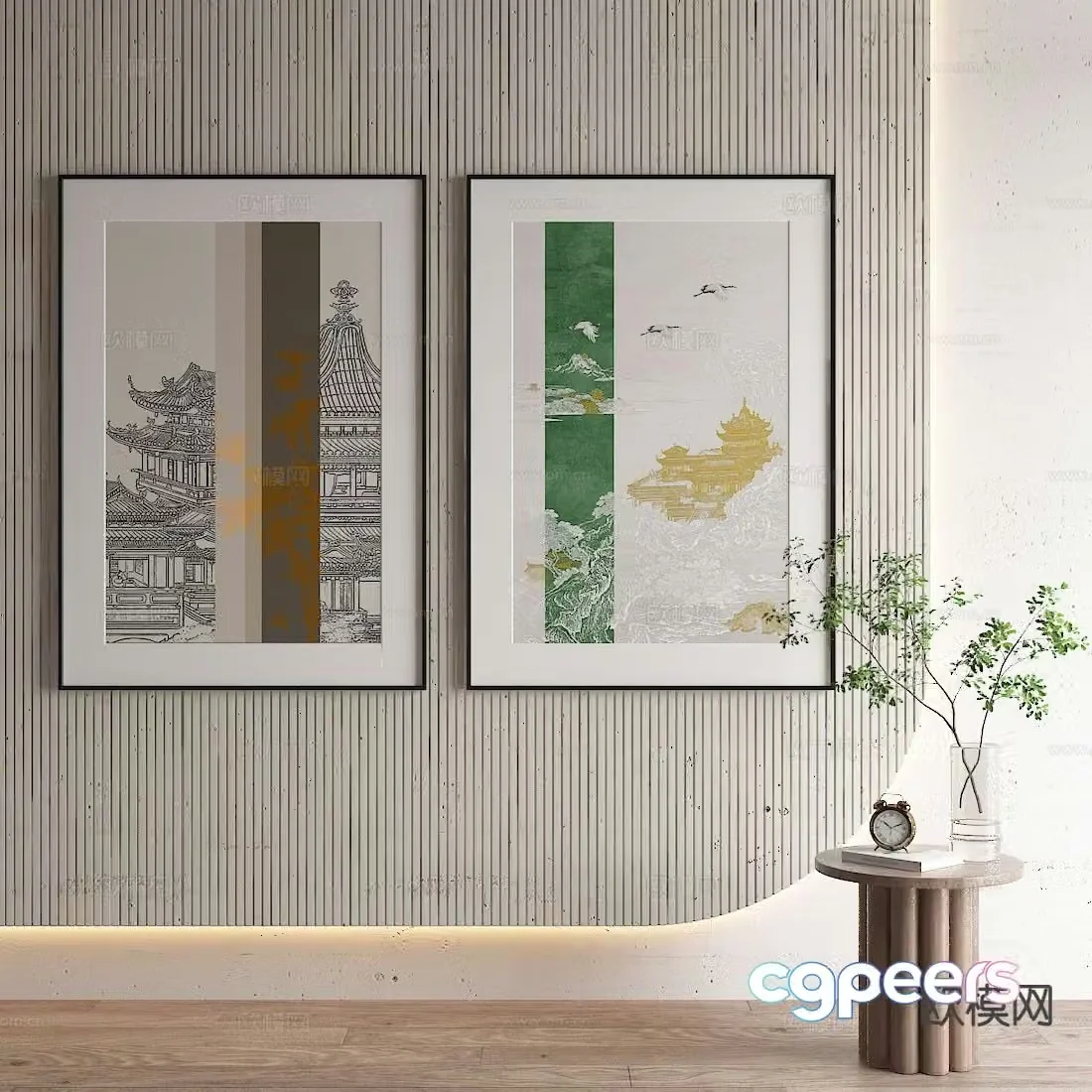 New Chinese-style art painting architectural painting decorative painting 3D model