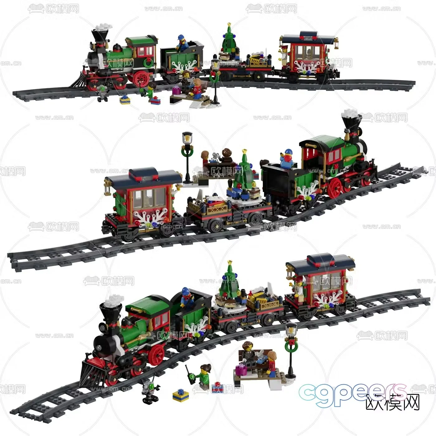 Modern building blocks winter holiday train 3d model
