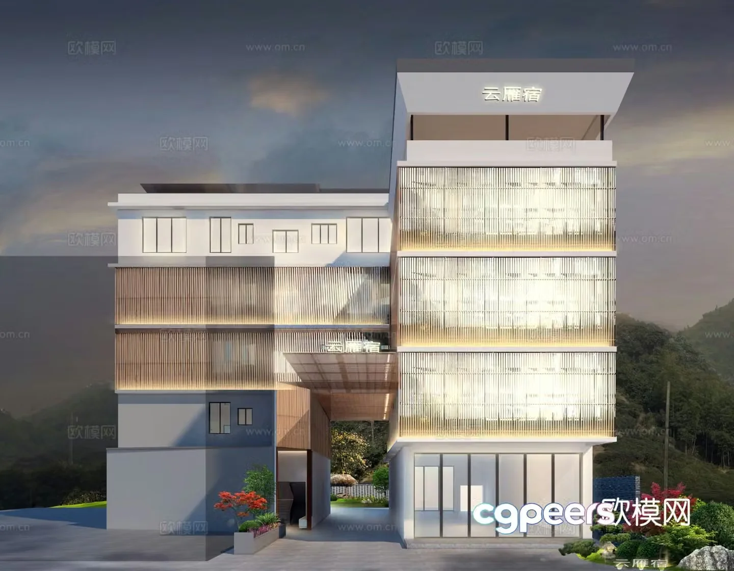 Modern B&B exterior facade 3D model