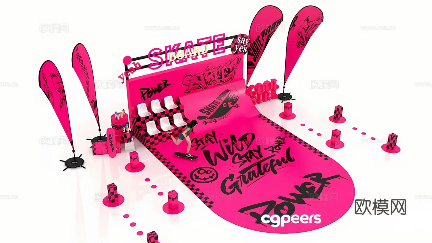 Modern simple and beautiful palace street skateboard theme street graffiti skateboard venue 3d model