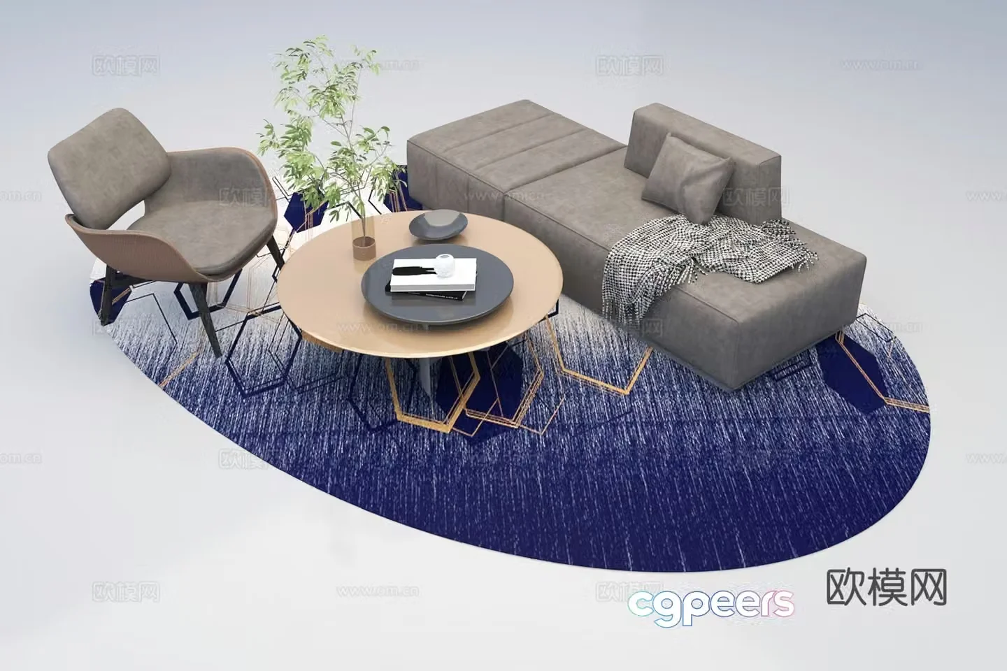 Modern casual sofa sofa coffee table combination 3D model