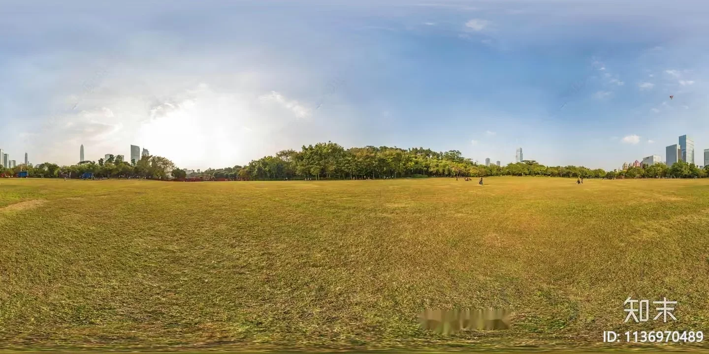 A Grassy Field With A City Skyline In The Background 3D Model – 10076 – VRAY Render