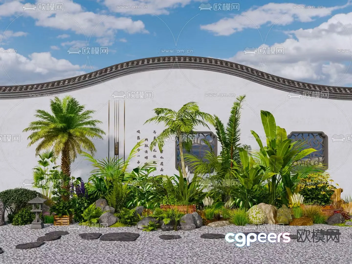 Courtyard landscape sketch plant landscaping 3D model