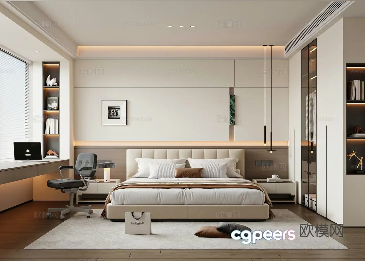 Modern Italian bedroom Double bed nightstand 3d model
