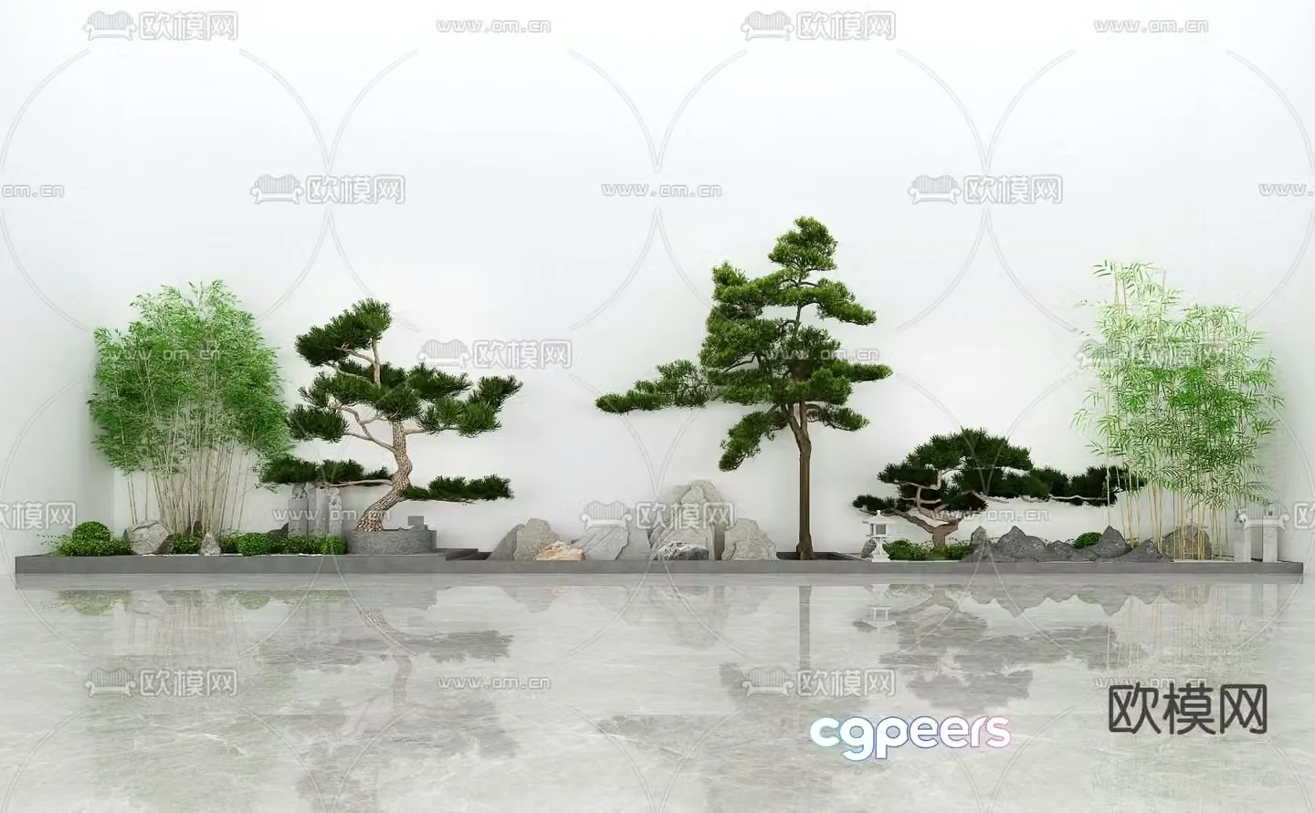 Landscape sketch pine tree landscaping rockery landscape stone 3D model