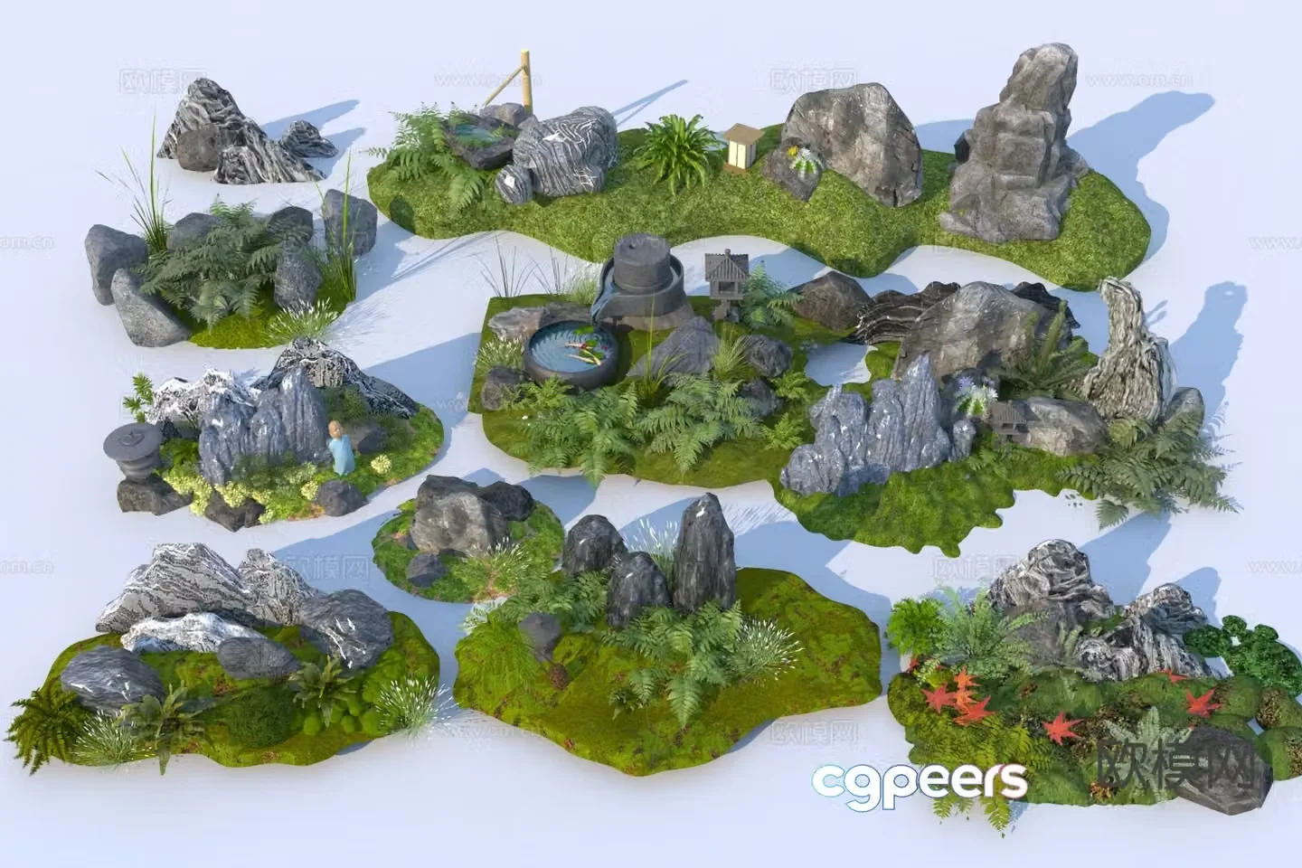 Modern micro-terrain stone plants flower border landscape stone 3D model
