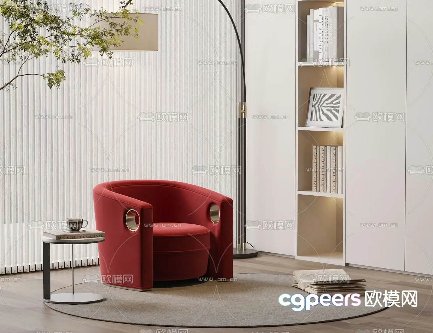 Red sofa single sofa 3d model