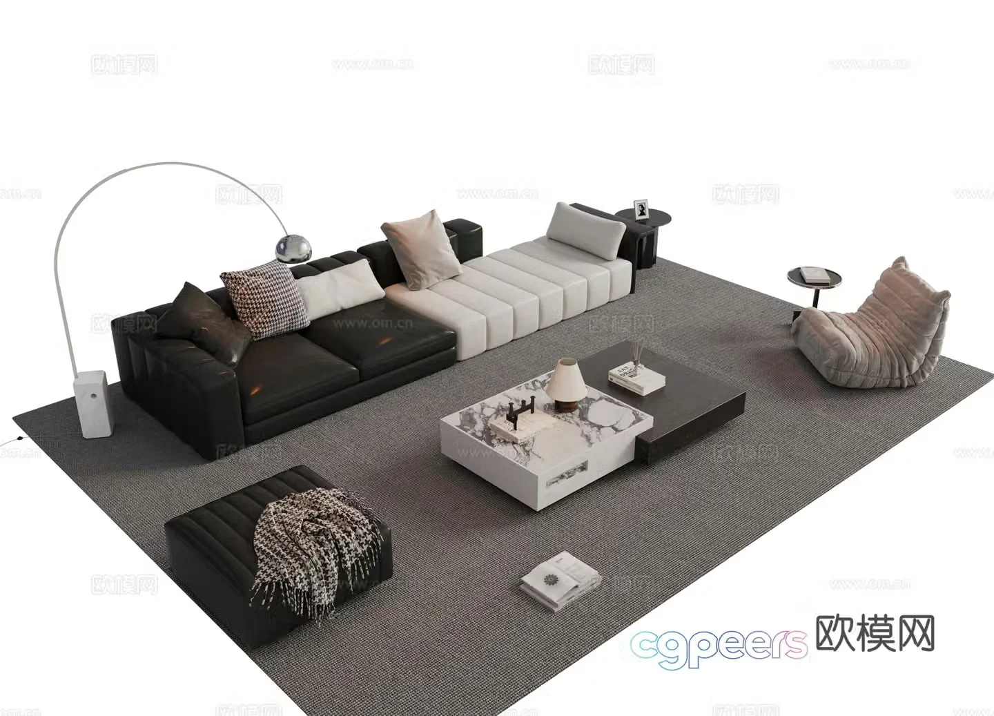 Modern Italian sofa combination Sofa coffee table combination Italian living room sofa decoration ornament cloth 3D model