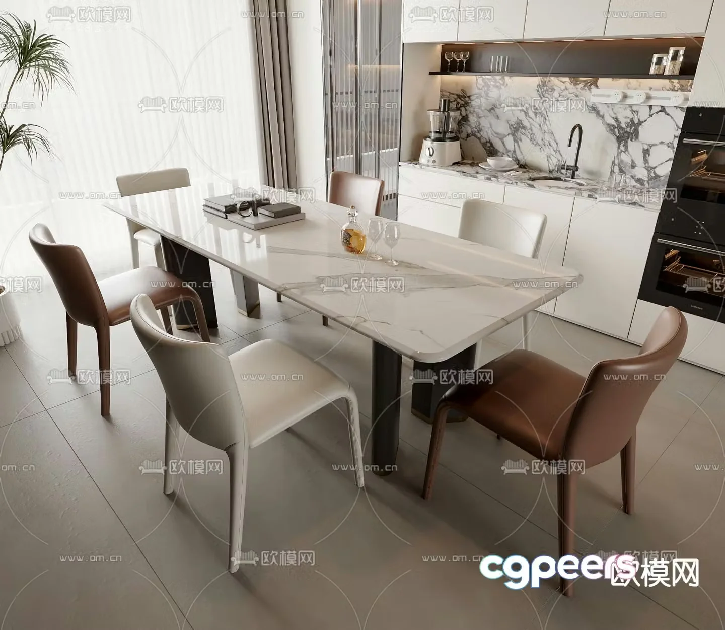 Modern dining table and chairs 3d model