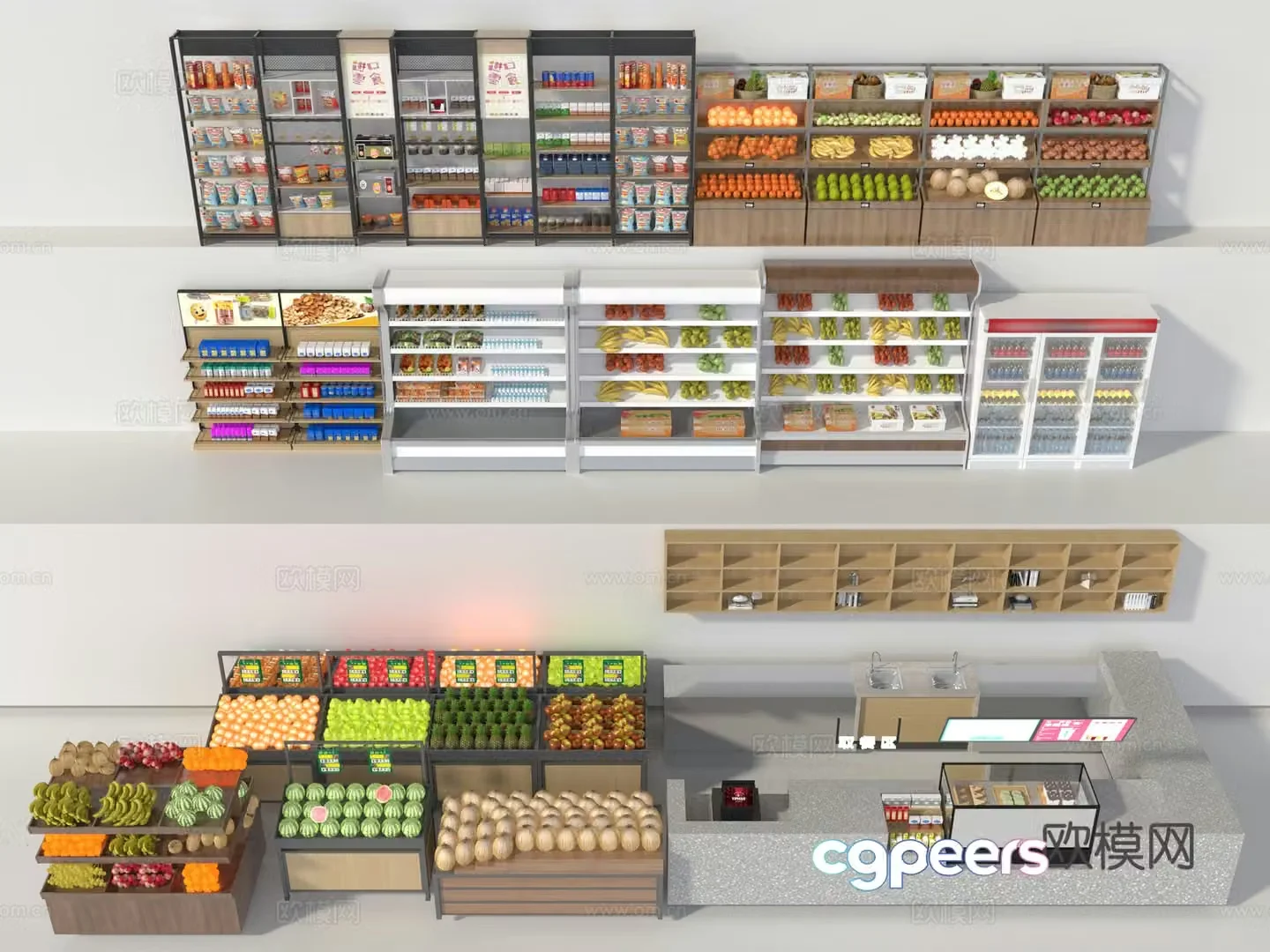 Fruit store shelves 3d model