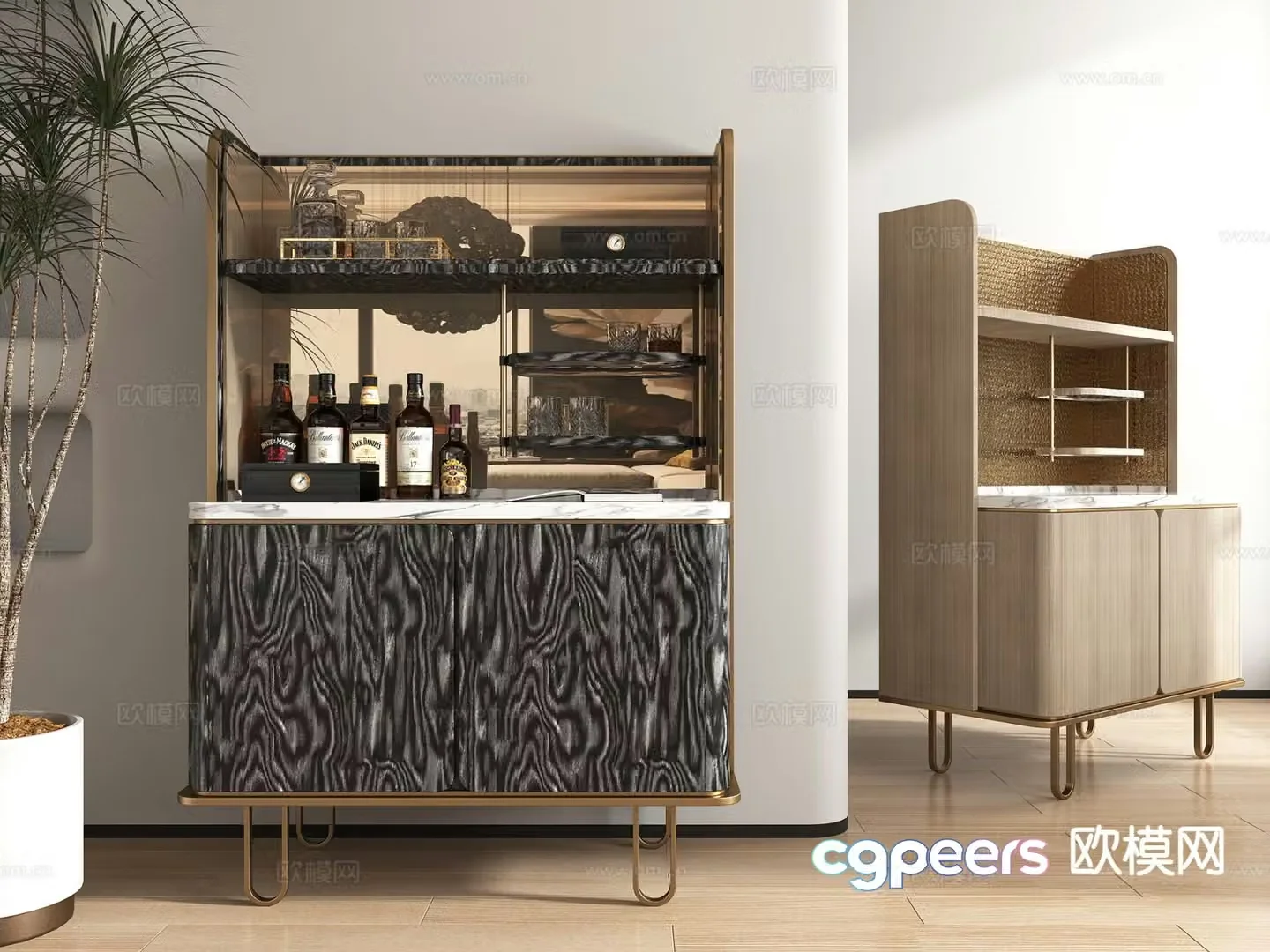 Modern hotel wine cabinet guest room minibar cabinet 3d model