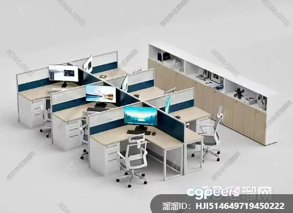 Modern Office Cubicles 3D Model – 5600 – VRAY Render