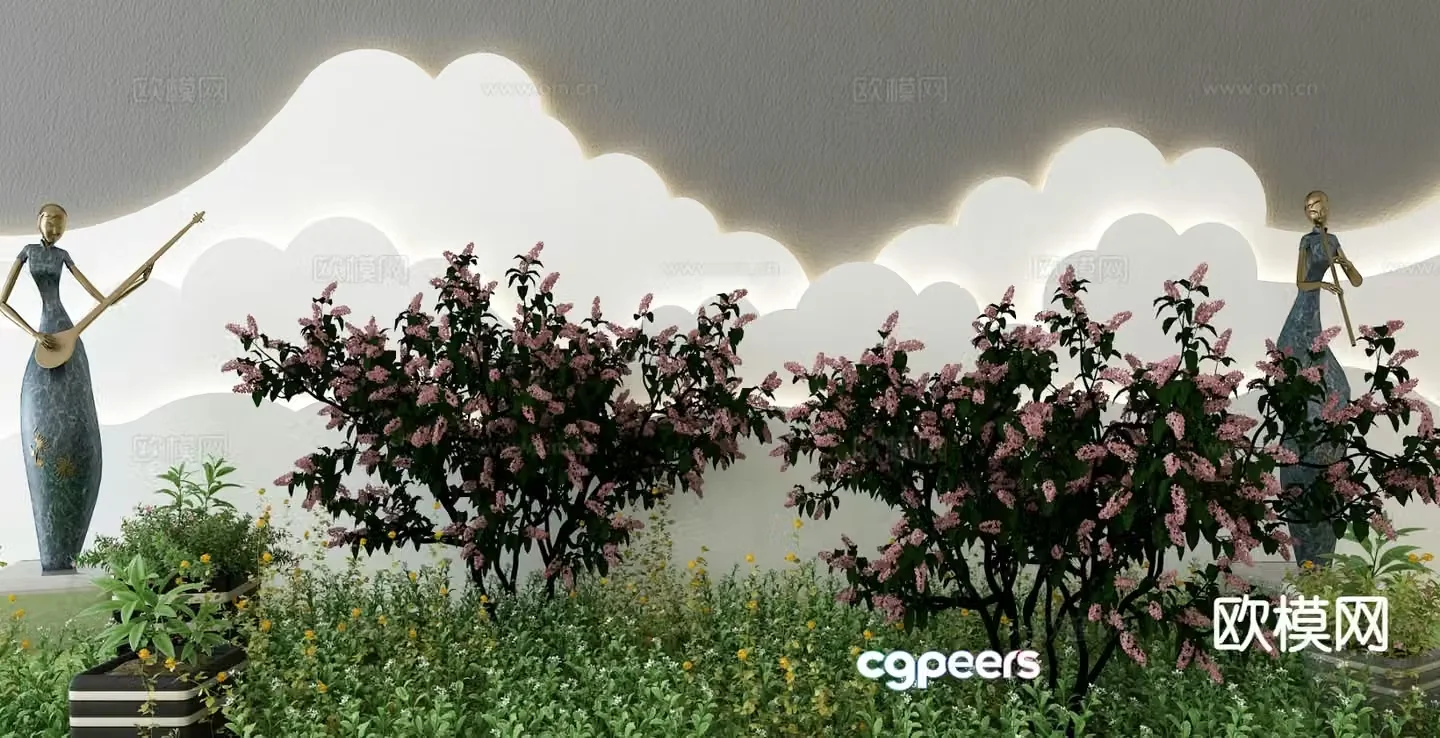 Modern green plant landscaping landscape sketch 3D model