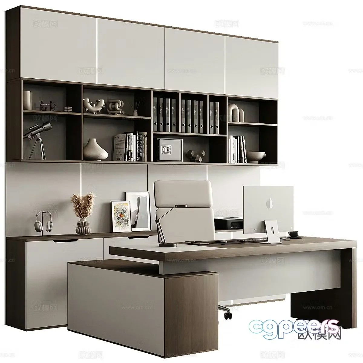 Modern office desk chair bookcase 3d model