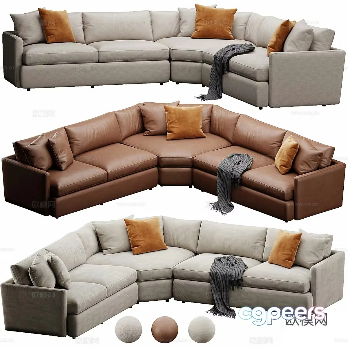Modern Italian fabric leather corner sofa 3d model