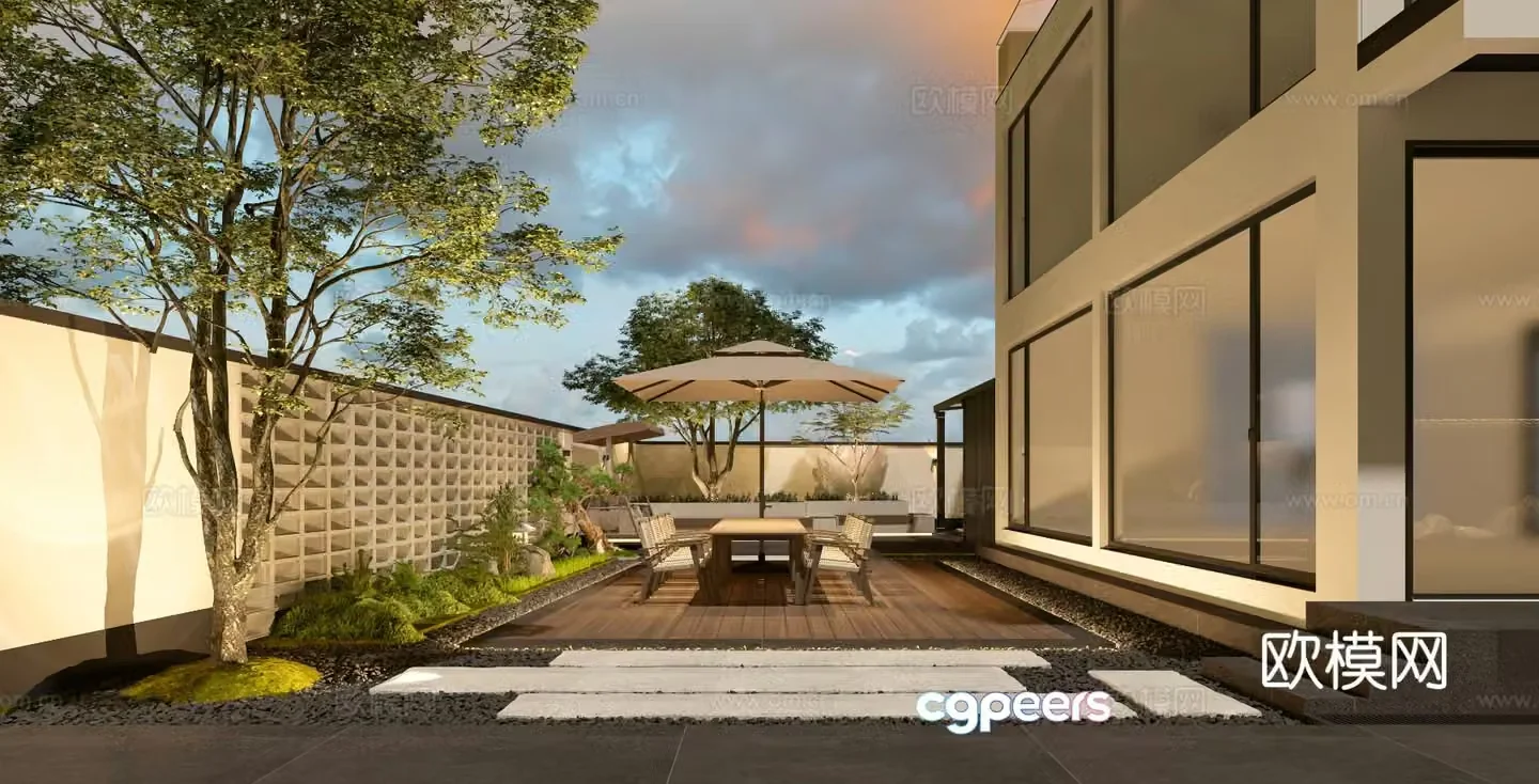 New Chinese style villa courtyard courtyard landscape 3D model