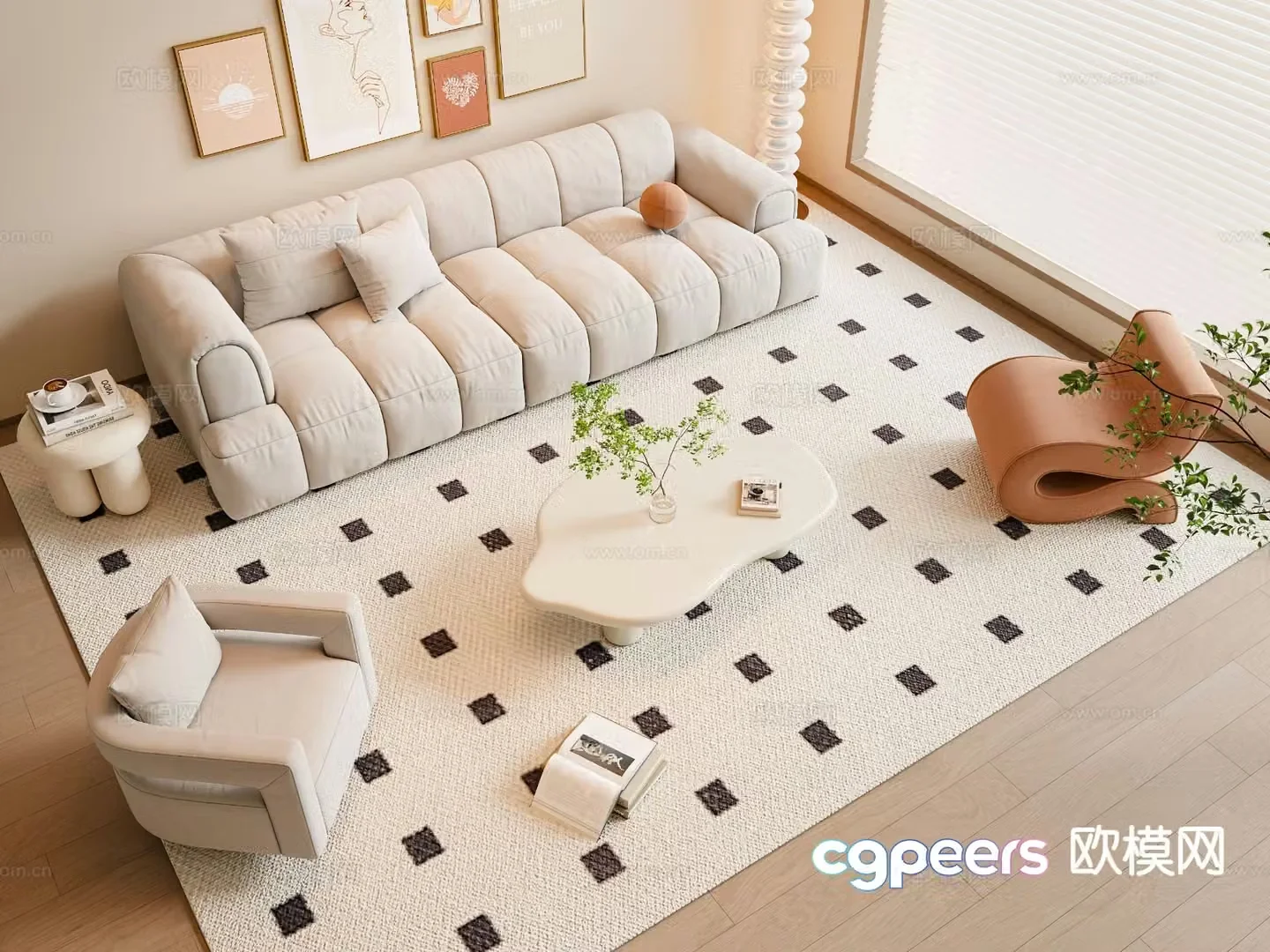 Cream style modular sofa 3d model