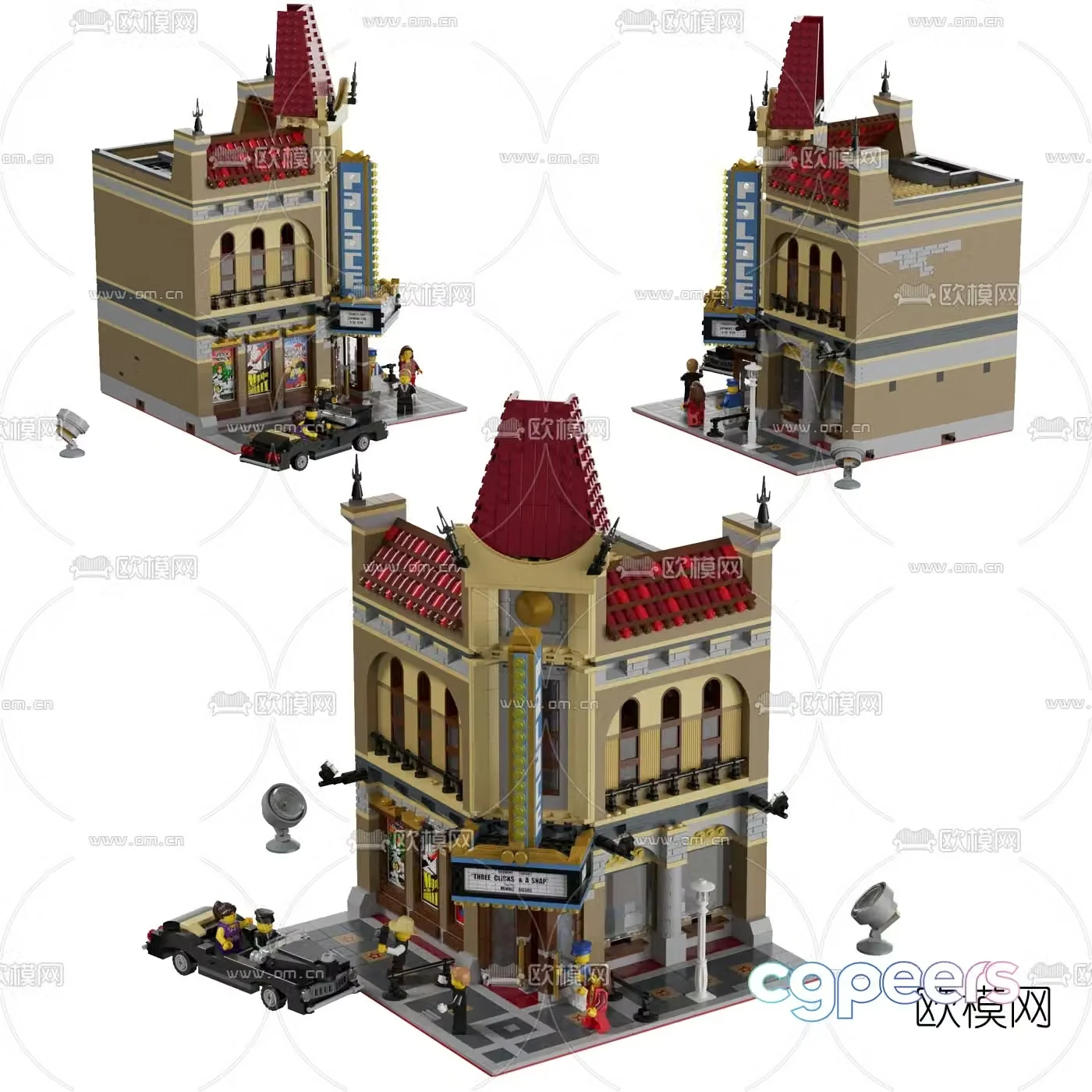Modern street scene grand theater building block toy 3d model
