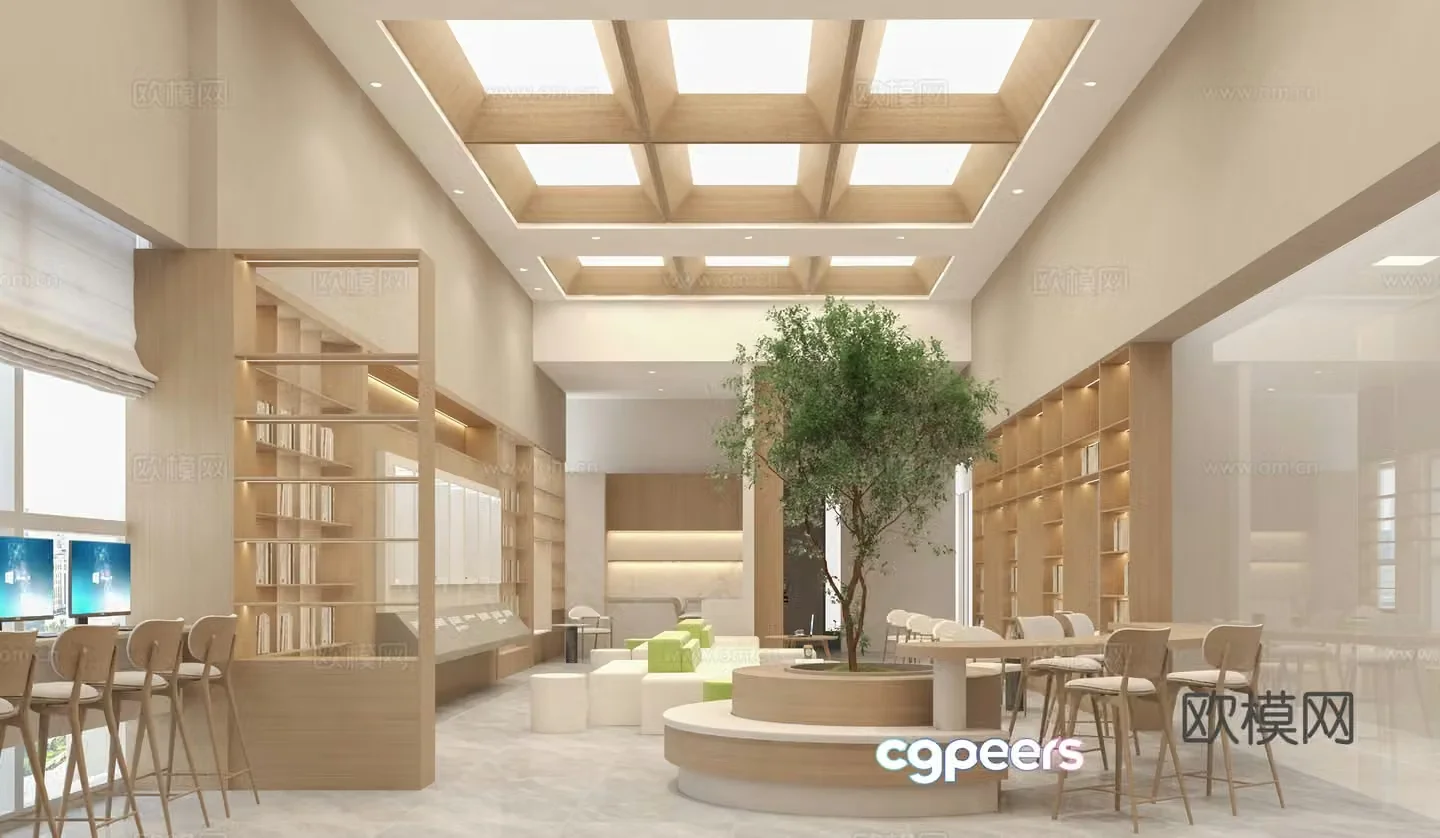 Modern Library Bookstore Reading Hall Activity Center 3D Model