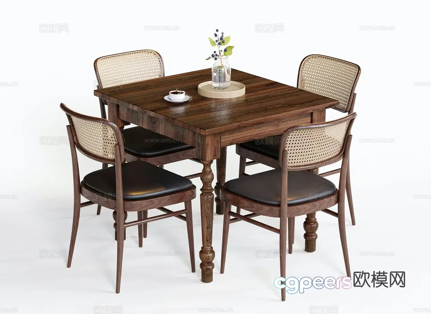 Medieval style dining table and chairs square dining table 3d model