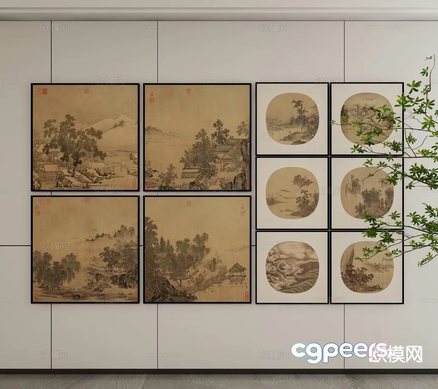 New Chinese style ink painting landscape painting decorative painting 3D model