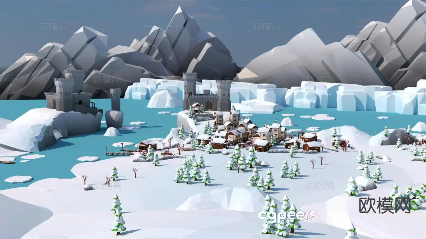 cartoon snow scene 3d model