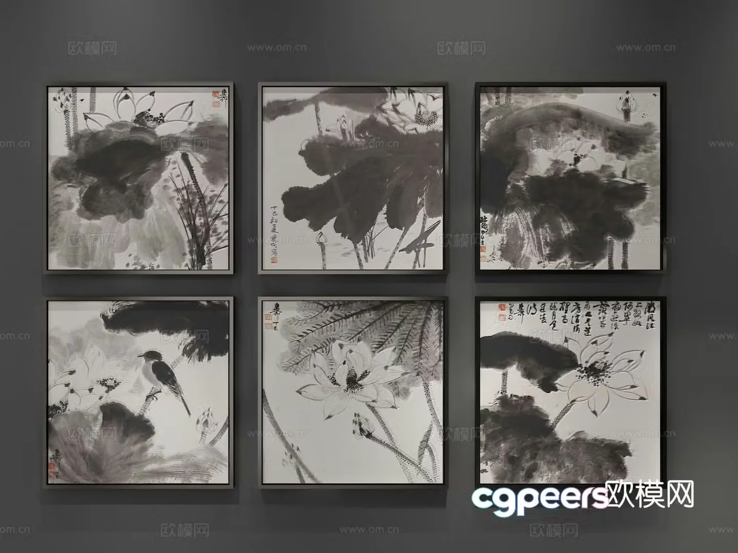 New Chinese style decorative painting ink painting hanging painting 3D model