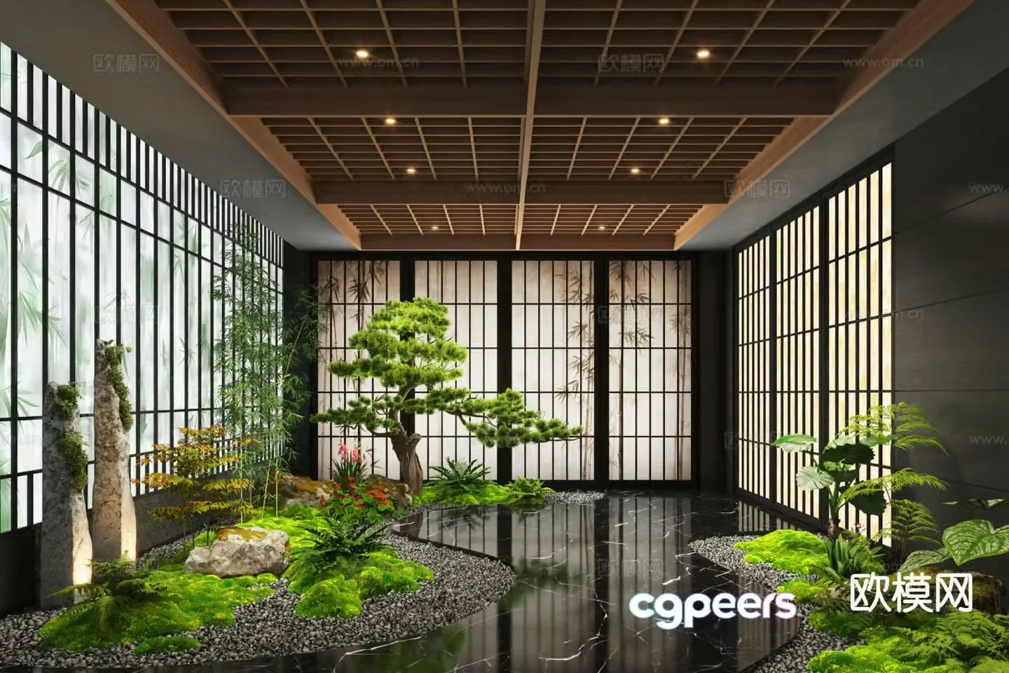New Chinese style plant pile indoor landscaping 3D model
