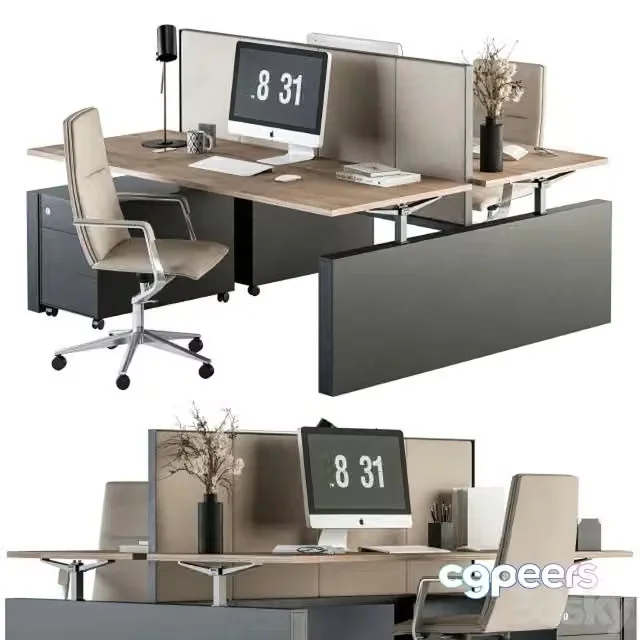 3ds Max Free – Office Furniture – employee Set Cream and Black 36