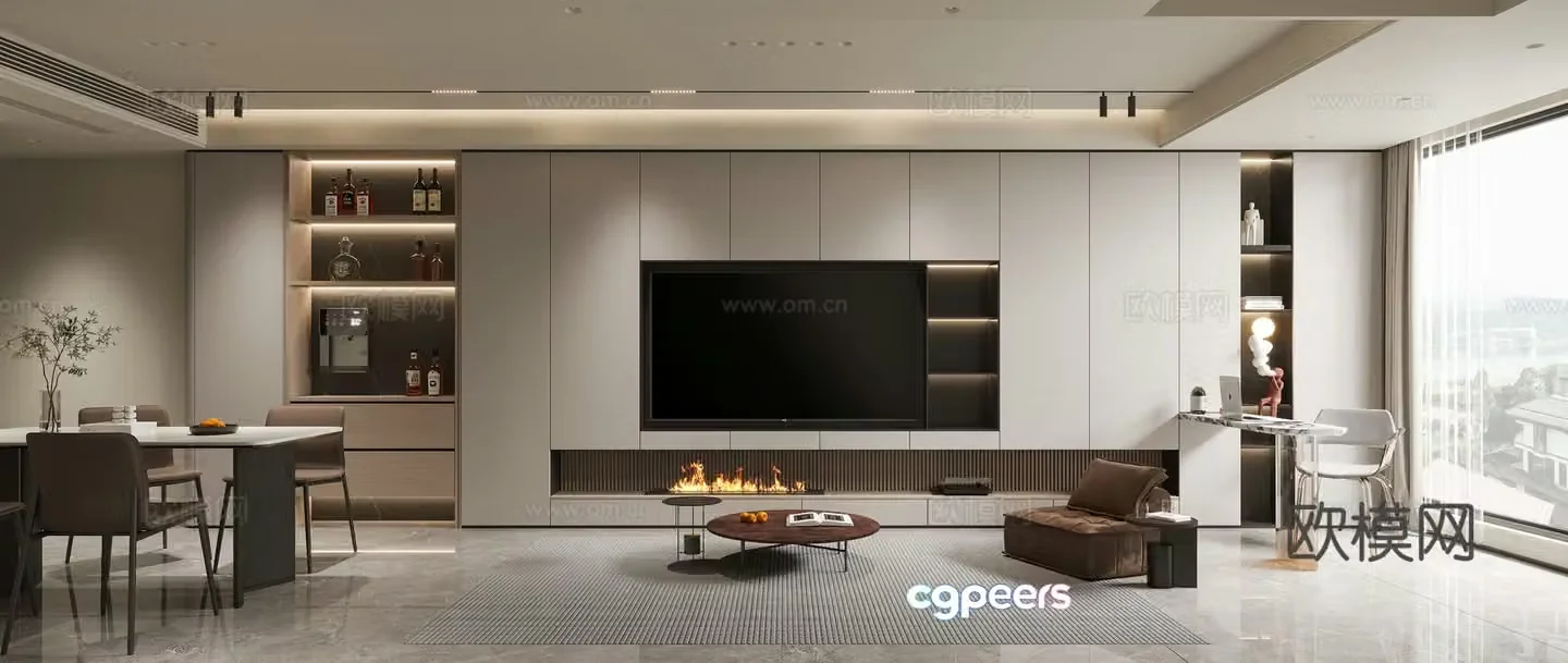 Modern living and dining room 3d model