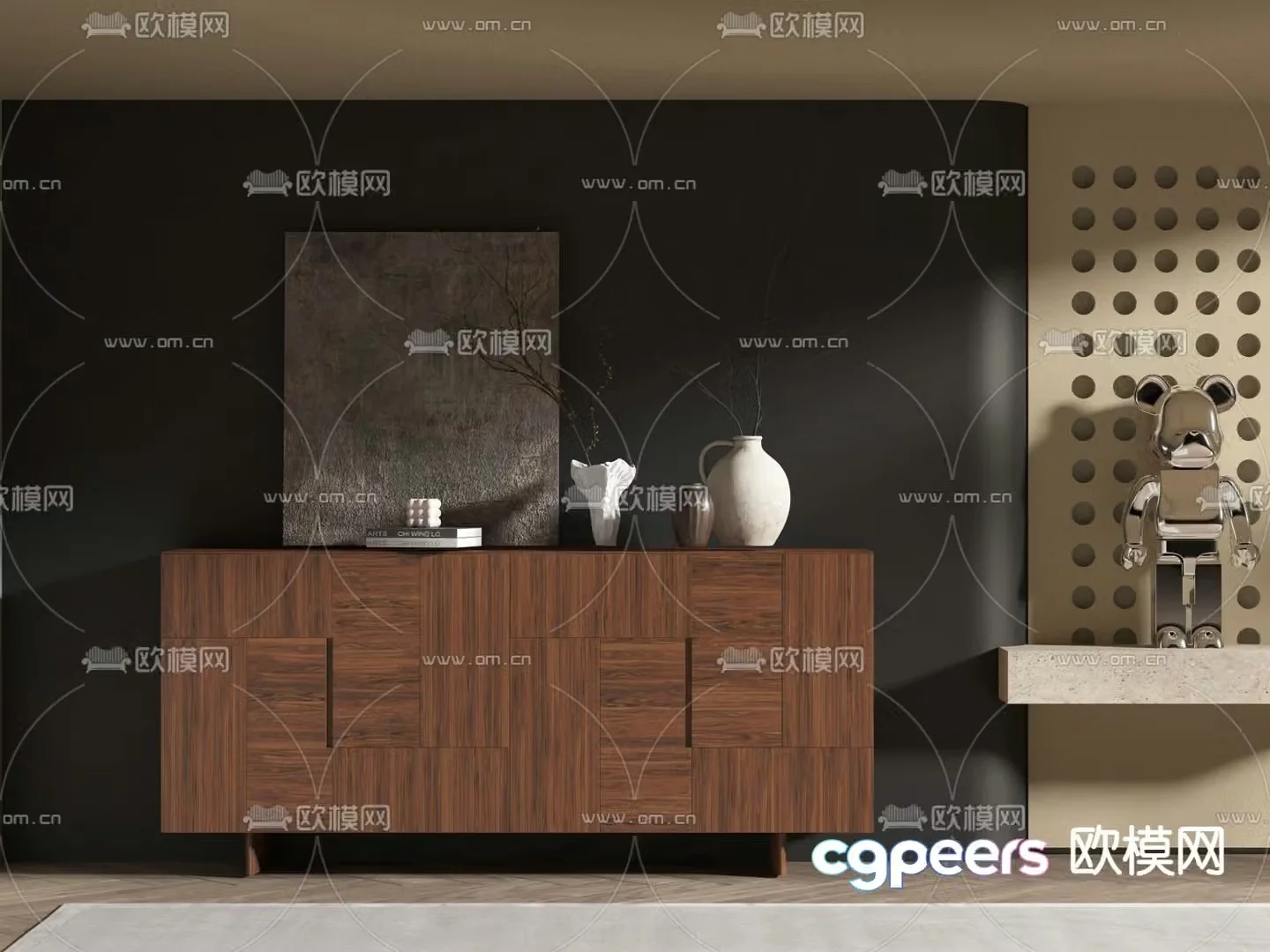 Medieval style side cabinet decorative cabinet 3D model