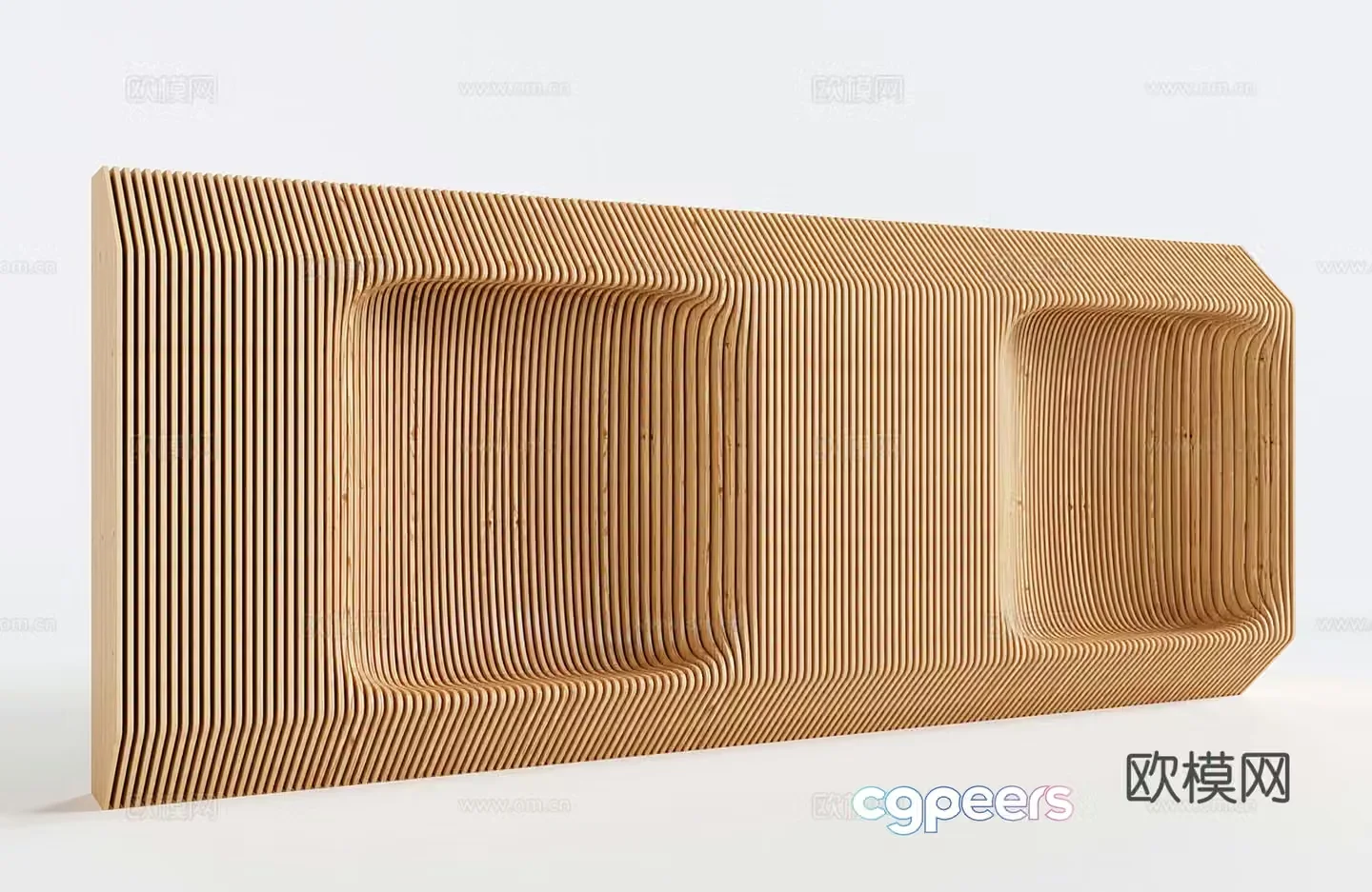 Modern decorative wall modeling wall wooden grille public seat 3D model