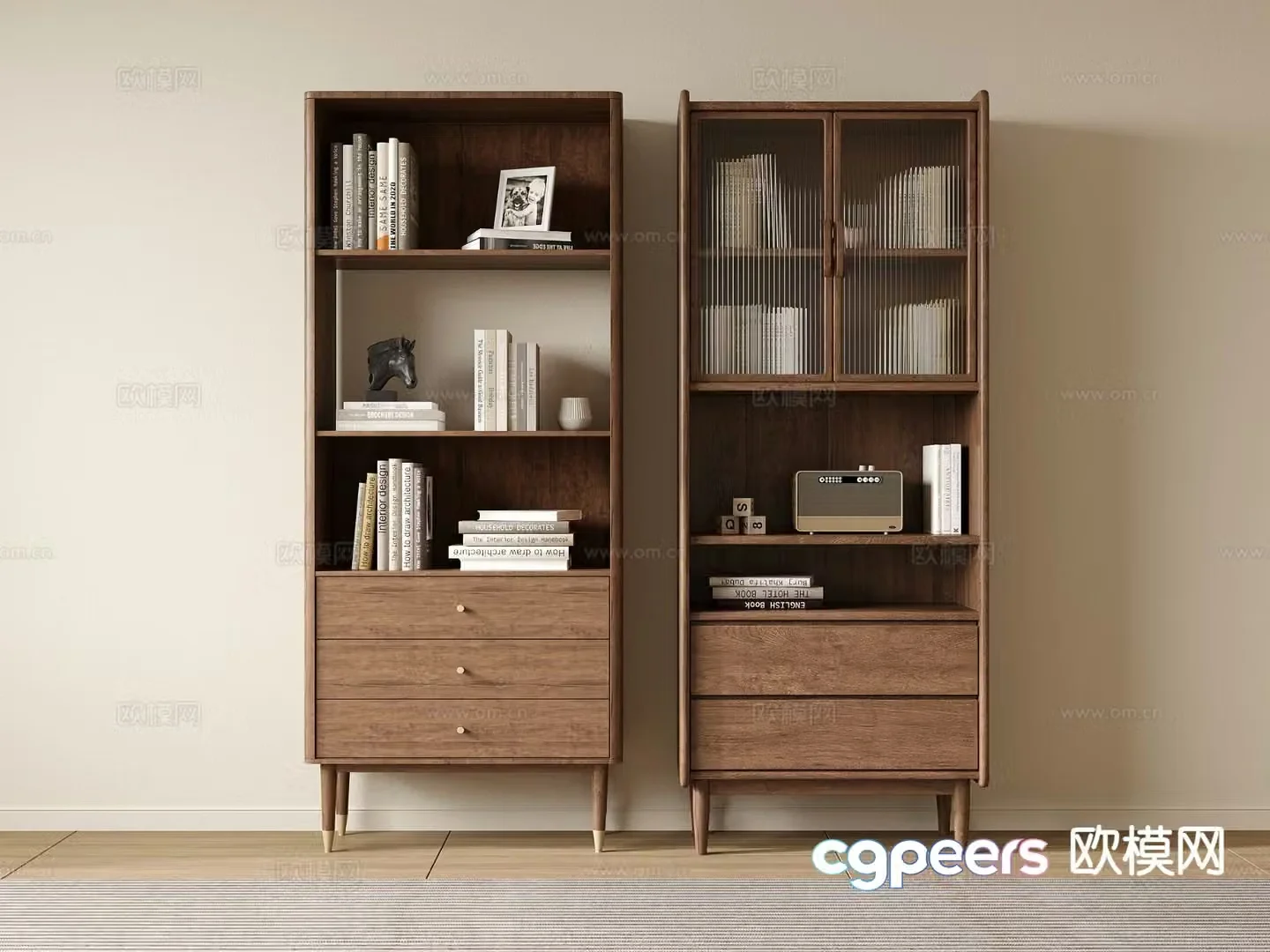 Medieval style bookcase storage cabinet 3D model