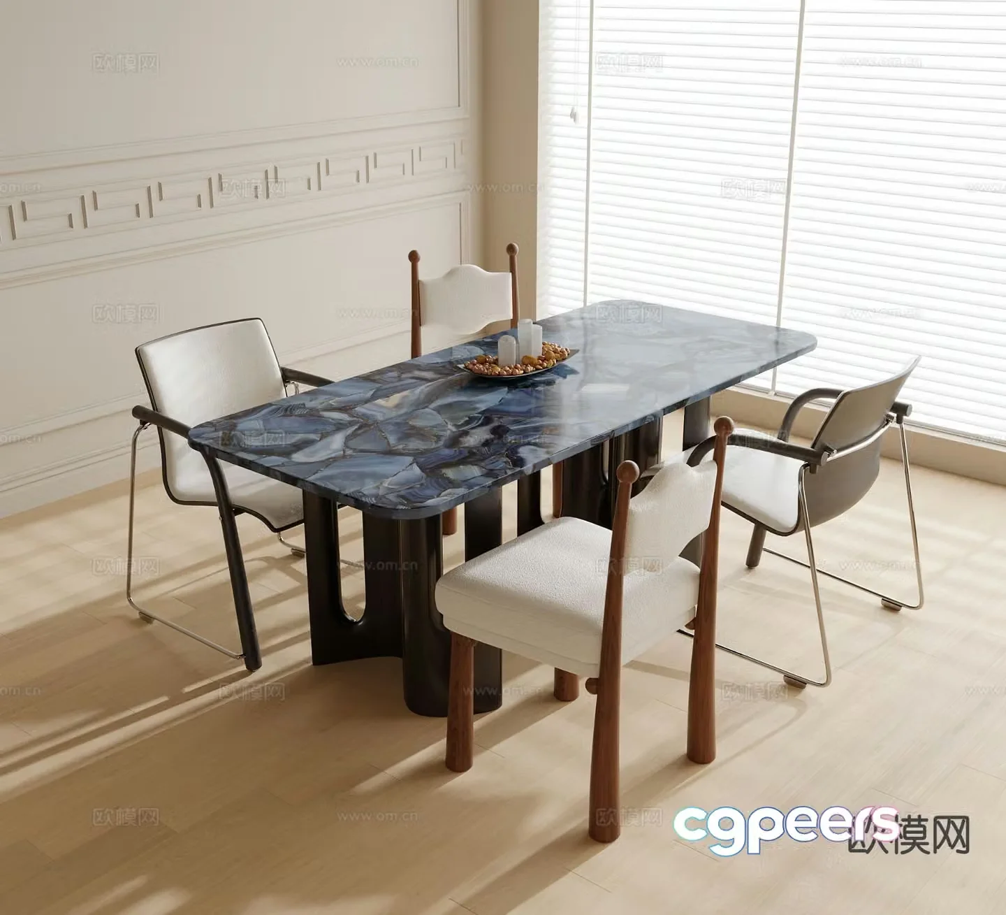 Medieval style dining table and chairs 3d model