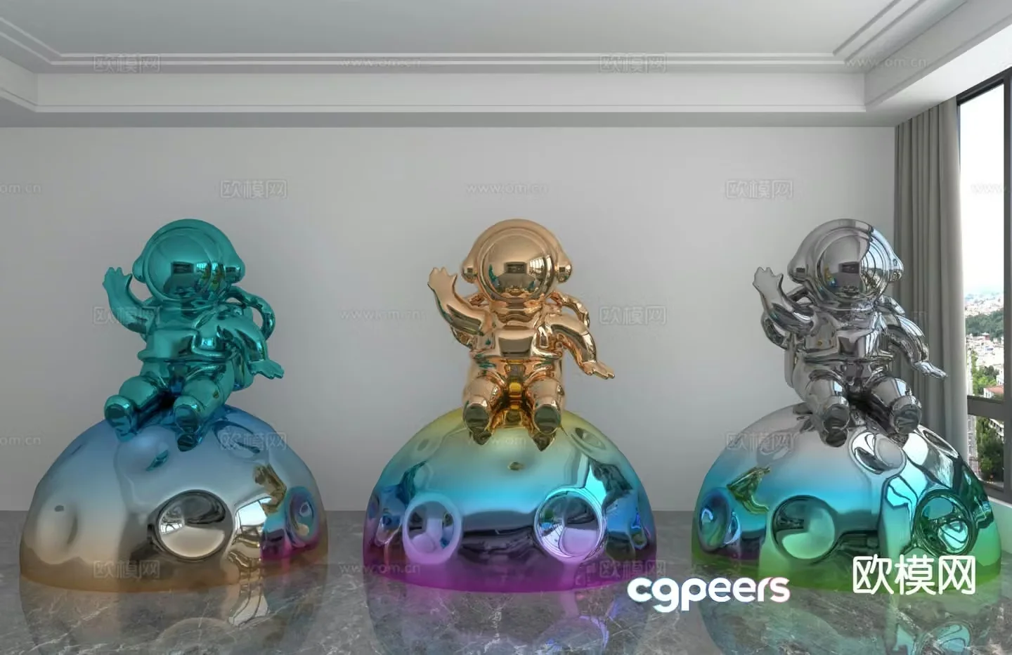 Modern laser astronaut trendy ornaments 3D model