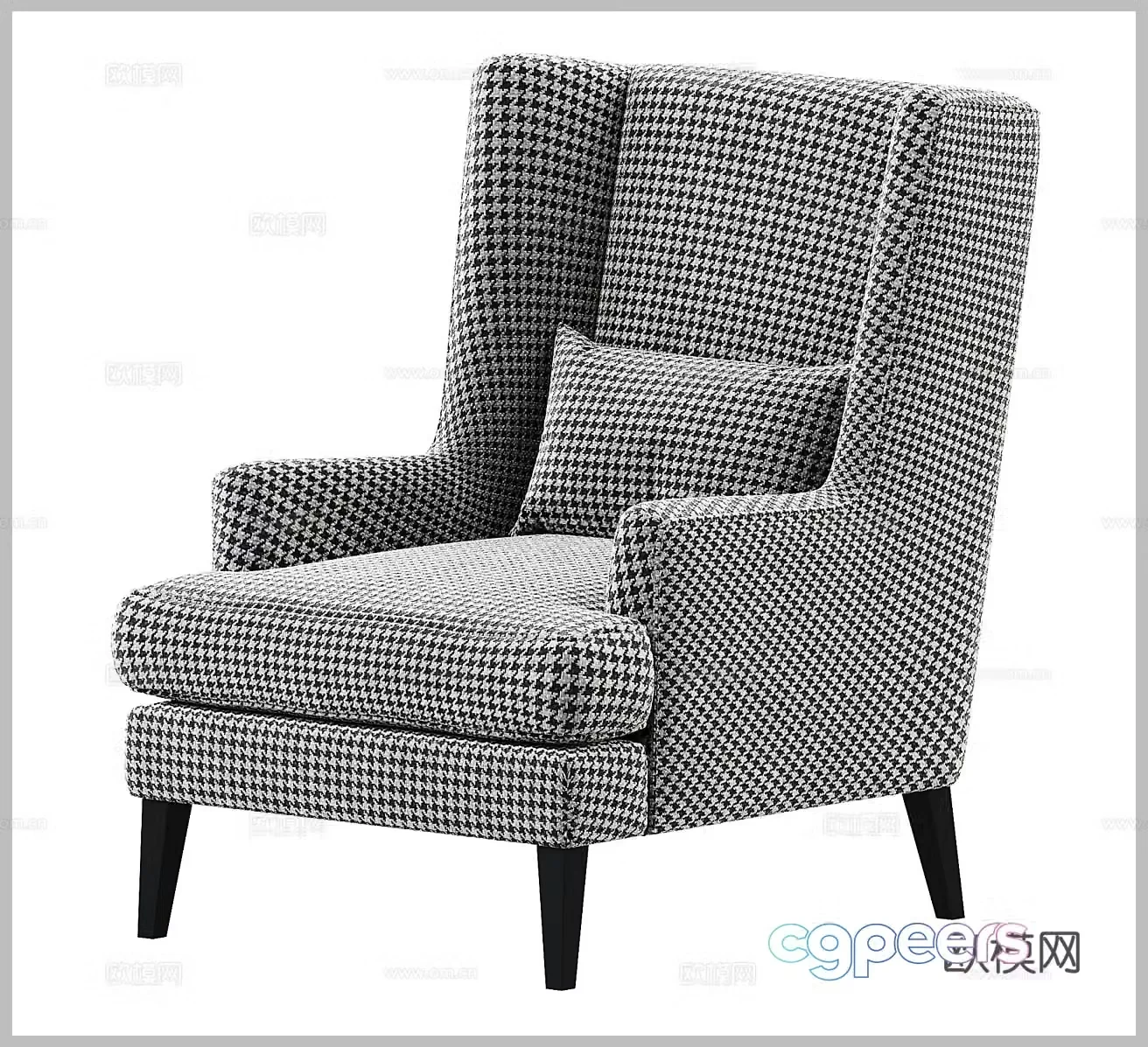Fabric single sofa Houndstooth single sofa Houndstooth single chair Houndstooth leisure chair Thousand bird 3d model