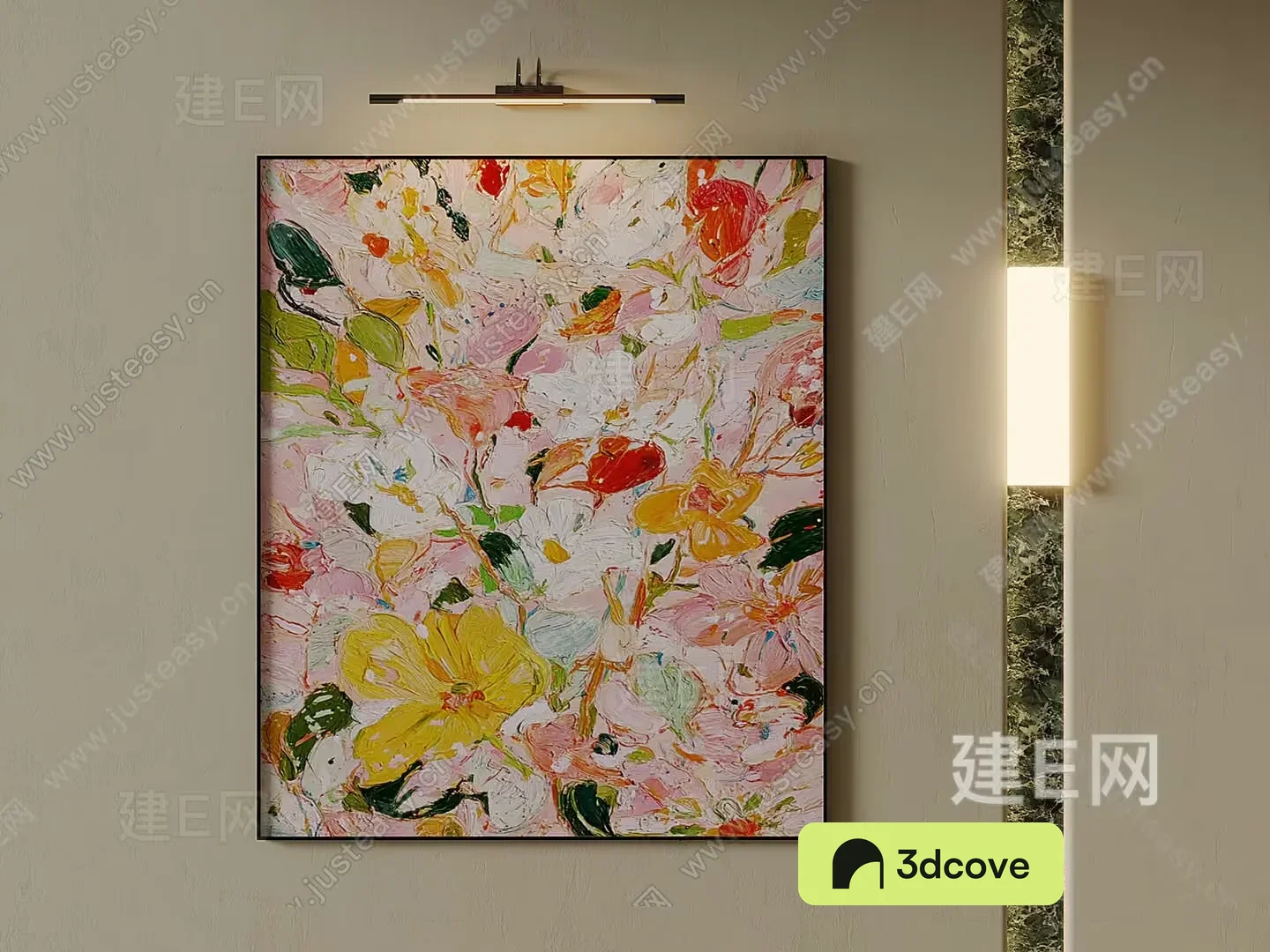 A Modern Abstract Painting Hangs On A Wall Featuring A Vibrant And Colorful Design