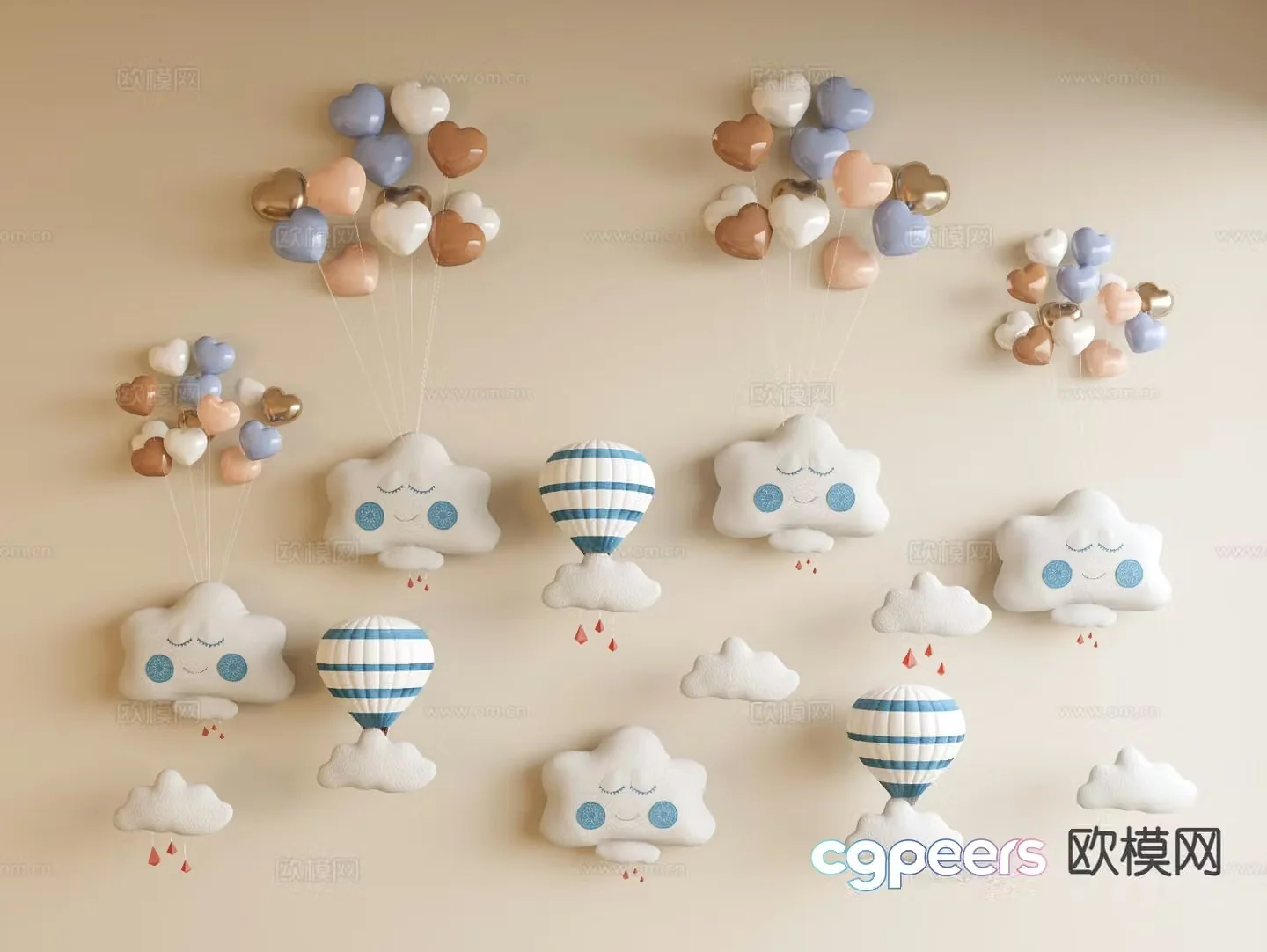 Modern children’s cloud wall decoration balloon pendant 3D model