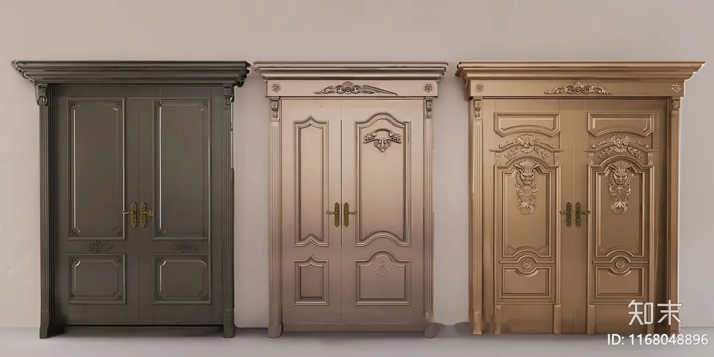 Three Ornate Wooden Wardrobes 3D Model – 8983 – VRAY Render