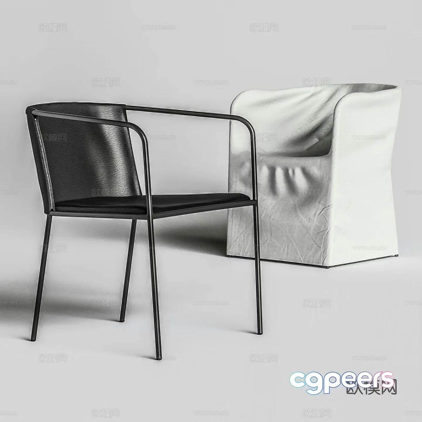 Modern casual chair leather chair dining chair single chair 3d model