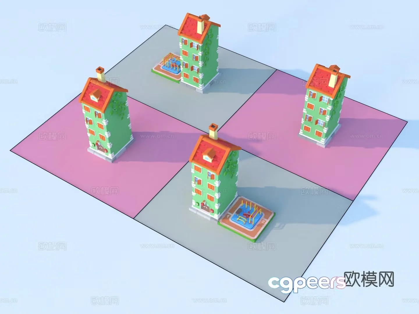 Cartoon toys architecture sketch 3d model