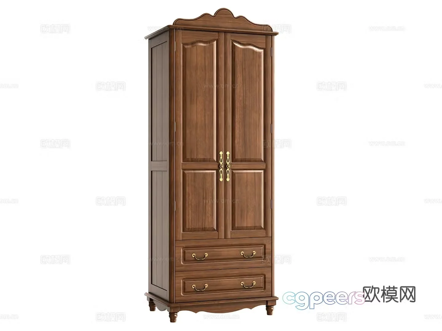 American two-door two-drawn wardrobe 3D model