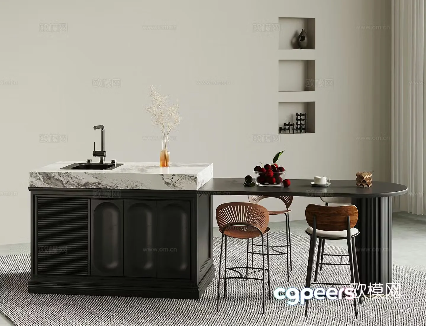 French retro style island dining table 3d model